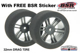 BSR F2625-D Drag Foam Tires (Black) (2) (26mm Wide) (25 Shore) w/12mm Hex w/Free Stickers