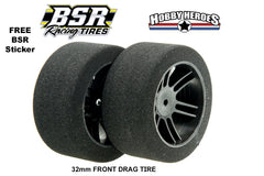 BSR F2625-D Drag Foam Tires (Black) (2) (26mm Wide) (25 Shore) w/12mm Hex w/Free Stickers