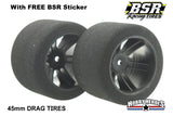 BSR Racing BSRF4500-X-D 1/10 Drag X Compound Foam Tires 45mm Black Rim (2)